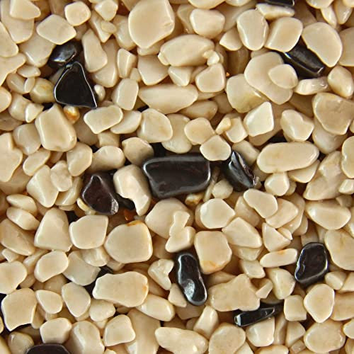 Terralith Edelsteinteppich Mix Hämatit/Beige Komplett-Set für 1qm - Körnung: 2-4mm mit Epoxidharz Bindemittel - für Innen mit Halbedelsteinen in Schwarz