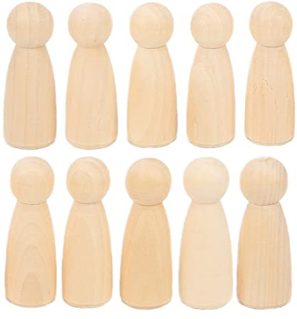 Hztyyier 10 PCS Holz-Peg-Puppen, 65mm Natürliche Unvollendete Familie Peg People Puppenkörper Zum Malen, Basteln, Kunstprojekte, Peg-Spiel(Mädchen)