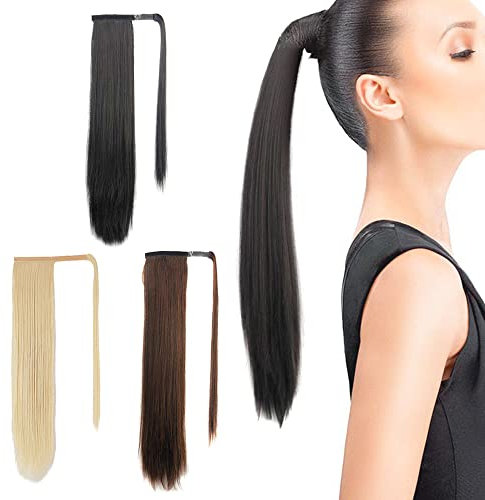 Mulaibdin Extension Cheveux Naturel Noir, Postiche Cheveux Naturel Chignon, Queue de Cheval Extension Droit, rajout cheveux tresses 60cm, Ponytail Cheveux Humain pour Femmes