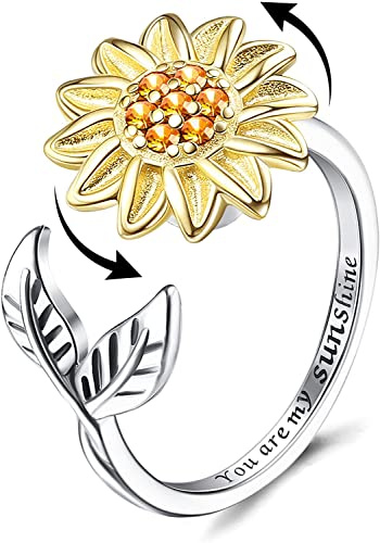 Milacolato Bague Spinner Femme Fille Ouvert Ajustable Personnalisée - Étoile Lune Marguerite Tournesol Fleur Pierre De Lune - Humeur Fantaisie