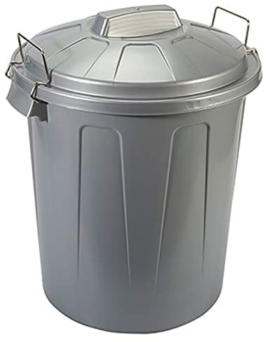 Tradineur - Cubo de Basura con Tapa y Asas metálicas, plástico, contenedor de residuos, Papelera, Reciclaje, Industrial, Fabricado en España (Gris, 51 litros)
