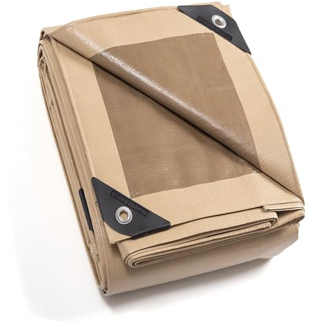GUARD SHIELD Telone di copertura in tessuto con occhielli, 5 x 5 m, 160 g/㎡, beige/cachi, multiuso, impermeabile, antistrappo, stabilizzato ai raggi UV, resistente alla muffa