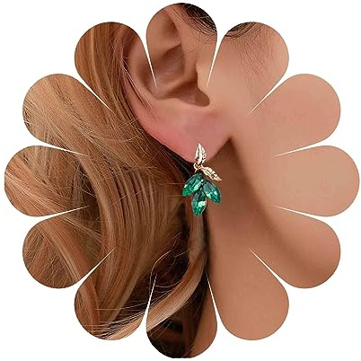 Yheakne Vintage Smaragd Tropfen Ohrringe Smaragd Kristall Blatt Ohrringe Cz Grün Strass Blatt Baumeln Ohrringe Braut Blatt Ohrringe Schmuck Für Frauen Und Mädchen