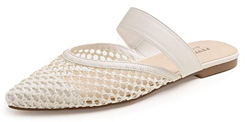 Feversole Womens Flat Pointed Toe Slingback Mule Shoes Ladies Synthetic Leather Casual Buckle Strap Shoes Size 3.5-7