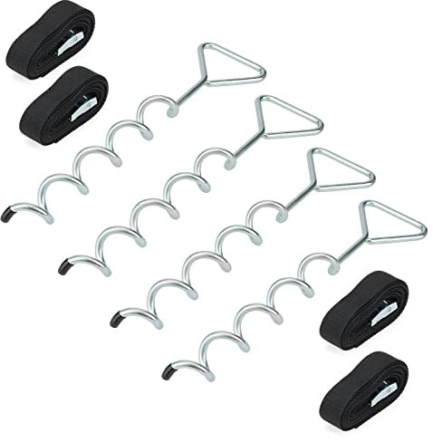 MUKCHAP Set of 4 Trampoline Anchor Kit with Triangle Head, 15.7 Inch Trampoline Tie Down Kit with Straps, Galvanized Spiral Ground Swings Anchor Set for Sheds, Tents