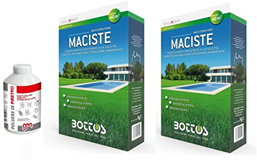 Maciste, Sementi per tappeto erboso Bottos, prato resistente alla siccità ideale per zone aride + insetticida PBK GM, salva-semi Antiformiche in Polvere di Piretro (2Kg + 1)