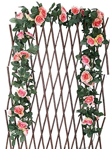 2 Stück Künstliche Rosen Girlande Blumengirlande Kunstblumen Seidenblumen Blumen Rose Hängend Rebe für Hochzeit Party Garten Dekor,Rosen Girlanden Vintage,Rosen Blumen Girlande 240cm,Champagner A