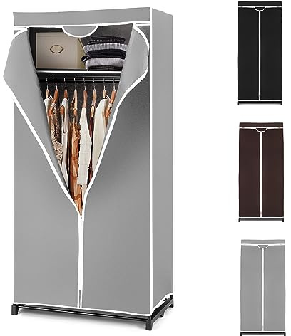 Armoire en Tissu Pliable et Peu encombrante avec Housse Anti-poussière, Armoire de Chambre verrouillable avec Fermeture éclair pour Chambre, Salon, 74 x 50 x 172 cm (Gris)