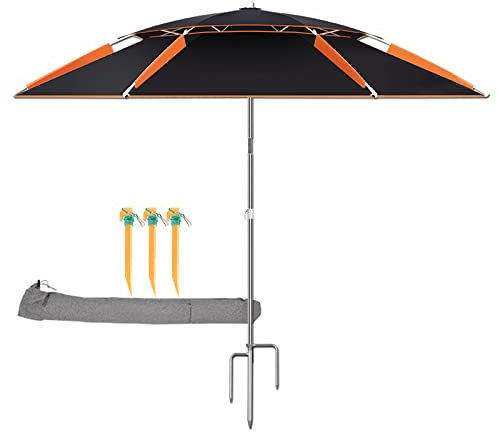 Angelschirm Sonnenschutz Sonnenschirm Kippbar Sonnenschirm Für Strand 2.1m 2.5m Sonnen Terrassenschirm Tragbar, Rostfreier Stahlmast Höhenverstellbar Sturmfest Mit Bodenanker ( Size : 235cm(7.7Ft) )