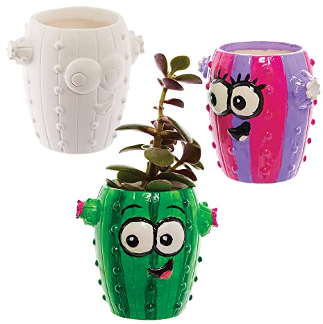 Baker Ross FX580 Mini Keramik Sukkulententöpfe Kaktus, 4er-Pack, zum Bemalen, kreatives Blumentopf Bastelset