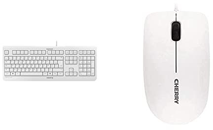 Cherry KC 1000, Disposition française, Clavier AZERTY, Clavier Filaire, Blue Angel, Homologation GS, Blanc-Gris & MC 1000, Souris Filaire, Convient aux droitiers et aux gauchers, Blanc-Gris