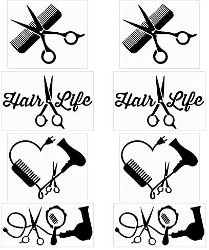 GORGECRAFT 8 Feuilles Coiffeur Autocollant Petit Peigne Autocollants Auto-Adhésif Autocollant de Voiture Sèche-Cheveux Sticker Mural Étanche Automobile Décoration pour Suv Camion Moto, Noir