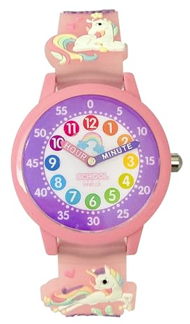 Preschool Collection Time Teacher Color Watch - Unicorn - Analog First Watch - Easy-to-Read Dial - Hypoallergenic 3D Band for Kids, Children and Girls