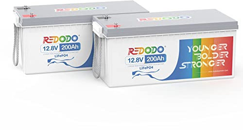 Redodo Batteria al litio LiFePO4 da 12V 200Ah (confezione da 2),4000-15000 cicli profondi e durata di 10 anni, perfetta per camper, campeggio, imbarcazioni, accumulo domestico solare, ecc.