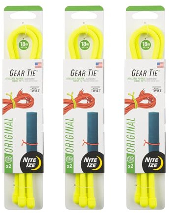 Nite Ize Gear Tie Reusable Rubber Twist Tie - Bendable Rubber Ties for Indoor & Outdoor Use - Reusable Multipurpose Twist Ties for Organizing & More - 18, Neon Yellow (3 Pack)