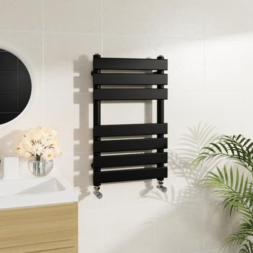 Warmehaus Radiatore scaldasalviette da bagno minimalista a schermo piatto nero 650 x 400 mm – moderno riscaldamento centralizzato salvaspazio – perfetto per il bagno