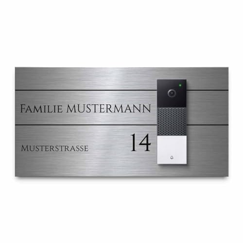 Modernes Klingelschild für Funkklingel Netatmo - personalisiertes Türschild aus Edelstahl mit Gravur | kompatibel mit Netatmo Klingel - hochwertiges Funkklingel Zubehör