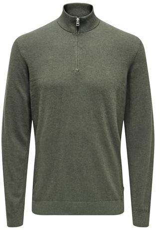 Only & Sons Onsloui Reg 12 Mel halvlång stickad stickad tröja med dragkedja (1-pack), Castor Gray, M