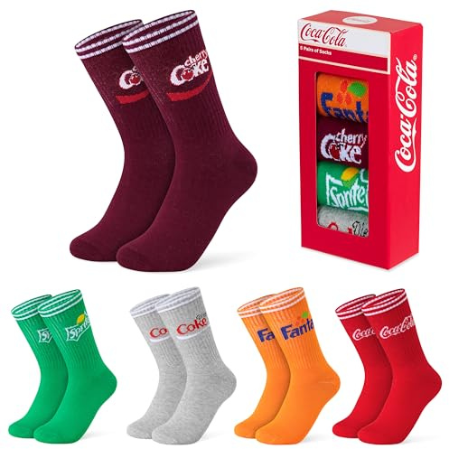 Coca-Cola Wadenstrümpfe Socken Damen Lustig, 5er-Pack Lustige Socken Bunt für Frauen und Erwachsene - Geschenke Weihnachten (Mehrfarbig, 41-45 EU)