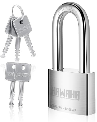 KAWAHA 41/50LKD-5SK Candado de acero inoxidable de alta seguridad con grillete de 50 mm de largo con llave para uso en interiores y exteriores (resistente, antioxidante (50 mm), llave diferente L - 5