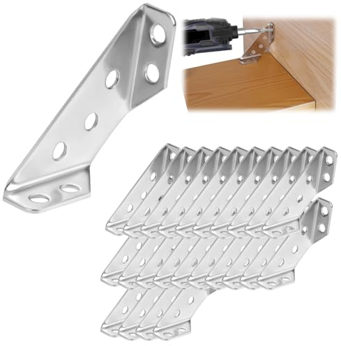 Flintronic 24 Pezzi Staffe Angolari in Acciaio Inossidabile, Connettore per Mobili, Cunei di Fissaggio, Rinforzo Triangolare Squadrette Angolari, per Mobi Sedie Librerie Finestre Porte(Senza Viti)