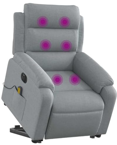 vidaXL Massagesessel, Sessel mit Aufstehhilfe Elektrisch, Relaxsessel mit Liegefunktion Vibrationsfunktion, Fernsehsessel Liegesessel Aufstehsessel, Hellgrau Stoff