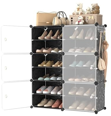 XOKOTAKI Zapatero Modular. Armario para 24 Zapatos. Estanteria de 6 Módulos Dobles con Puerta. Mueble Zapatero. Organizador de Calzado para Dormitorio, Salón, Recibidor, Entrada.