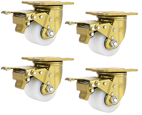 Lenkrollen, Bockrollen 75-mm-Trolley, robustes weißes Nylon-Rollenrad (4 Stück/maximale Belastung 500 kg), Möbel-Lenkrolle, Industrierolle mit Vintage-Goldhalterung, for Sofa-/Nachttischrollen (Farbe: