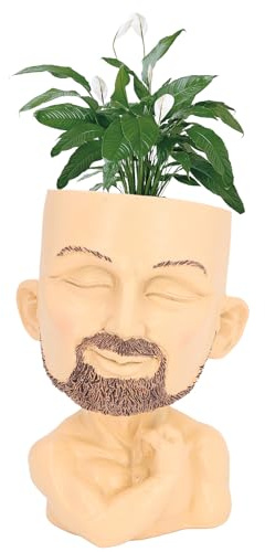 HERCHR Beefcake Gesichts-Pflanztopf, Kopf-Pflanzgefäß, Männer-Gesichts-Blumentopf, Niedlicher Kopf-Pflanztopf, Kunstharz-Blumentopf Mit Drainagelöchern (#1)