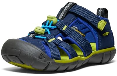 KEEN Unisex-Child Seacamp 2 CNX Closed Toe Sandals, Naval Academy/Chartreuse, 7