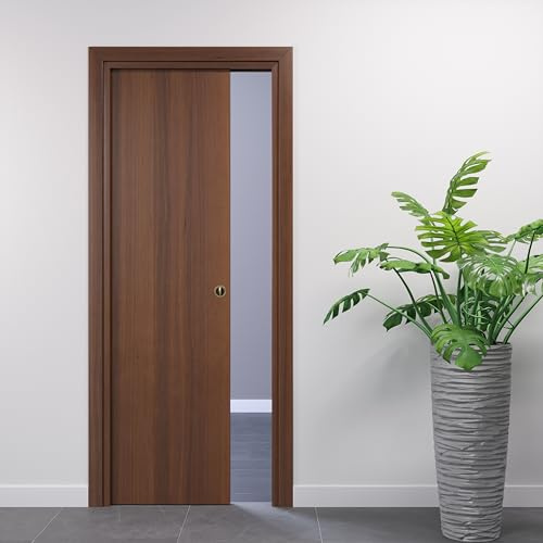PORTE ITALIANE porta scorrevole porta a scomparsa moderne HIGH DENSITY telai legno resistenti all'acqua WATERPROOF varie misure 80x210 serratura cromo Noce Nazionale