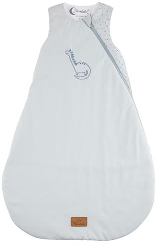 Sterntaler Schlafsack 80 cm Dino Rexi - Kinder und Baby Schlafsack aus gemustertem Polycotton mit feuchtigkeitsregulierendem Futter, wattiert, seitliche Kabelöffnung, TOG 1,5 - graublau