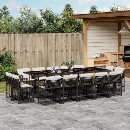 Keyroto Rattan Sitzgruppe für 14 Personen, Gartenmöbel Polyrattan, Gartentisch mit 14 Stühlen & Kissen, Gartengarnitur Sitzgarnitur, Essgruppe Outdoor Terrasse Schwarz Type-1