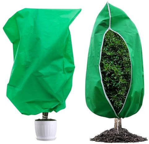 HOVCEH 2 Stück Pflanzenschutz Winter, 80 * 120cm Winterschutz für Pflanzen, Frostschutz für Kübelpflanzen mit Reißverschluss Zugband, Wiederverwendbar, Atmungsaktiv, Reißfest, Frostschutz Pflanzen