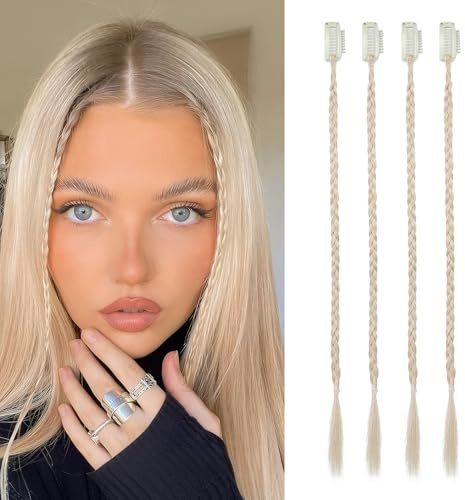 Flufymooz 4PC Braid in Haarverlängerung 35 cm Clip in Braid Extensions für Frauen Synthetische Haarteile für den täglichen Gebrauch Party-Styling (Kühles Hellblond)