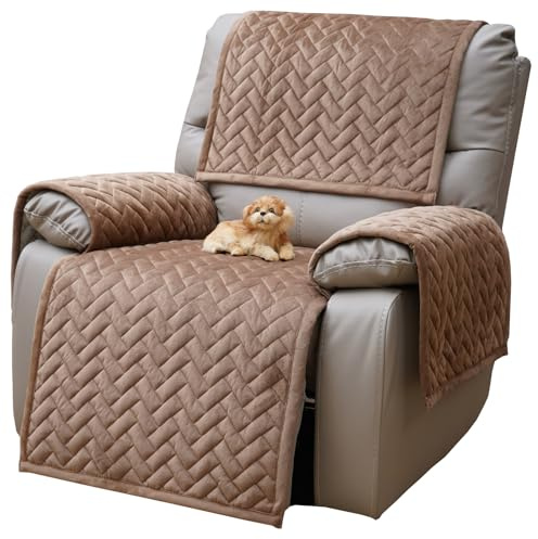 Eismodra Sesselschoner,Sesselbezug für Relaxsessel,Anti-Rutsch Sessel Überzug,Sesselüberwurf Sofa Schoner Bezug mit Armlehne Sesselüberzug für Fernsehsessel Haustiere (Hellbraun, 4 Stücke Set)