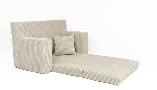 FORTISLINE Kindersofa ausklappbar aus Cord 83x47x43 cm - Kindercouch mit Liegefläche 112 cm, Kinderzimmer Sofa mit Kissen, Abnehmbarer waschbarer Bezug, Oeko-TEX Standard 100