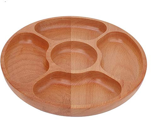OPPWONG Vassoio da Portata Diviso, Vassoio Rotondo Piatto per Patatine e Salse Piatto per Verdure Piatto per Antipasti con 5 Scomparti Vassoi per Alimenti per Buffet di Feste Montessori