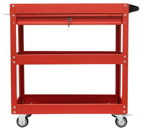 Kanbihao Montagewagen,Werkstatt Rollwagen, 3 Etagen Wagen mit Vier Rollen, Belastbarkeit bis zu 330 lbs, Wagen für Werkstatt, Garage, Lager, Rot