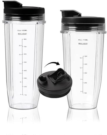 Ninja - Vasos de repuesto para licuadora, tapas de sellado, accesorios de licuadora Ninja BL660 BL770 BL780 QB3001SS (2 piezas de 24 onzas + 32 onzas)