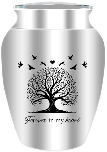 CREATCABIN Liten minnessak livets urna miniurna för aska aluminium askhållare begravning kremering graverat ord med sammetspåse minnesgåva för mamma pappa familj 6 x 4,8 cm Forever in My Heart