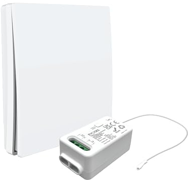 Evoges Firefly RF Kinetic Switch & Receiver Kit (Non Dimmable 5A Relay Receiver + 1 Gang Wireless Battery Free Light Switch, White)