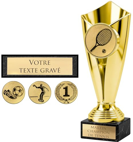 KDO MAGIC - Trophée Personnalisable - Coupe personnalisé avec Gravure - Cadeau fête des pères, noël, Retraite, événement Sportif - Or/Bronze/Argent (Or, Tennis)