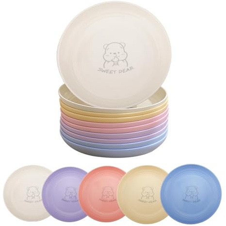SenaiMy Lot de 10 Assiette Plastique Reutilisable Assiette Camping Incassables Assiettes Plates Micro-Ondes et Lave-Vaisselle pour Pâtes, Fête, 20CM, Sans BPA
