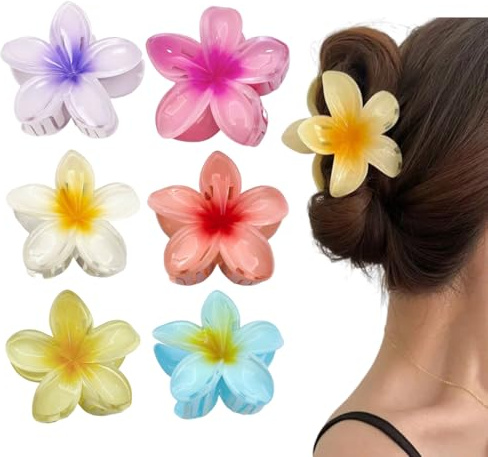 Lot de 6 pinces à cheveux en forme de fleur Antidérapantes, en forme de fleur, solides, pour cheveux épais, 4 couleurs au choix(8x8cm)