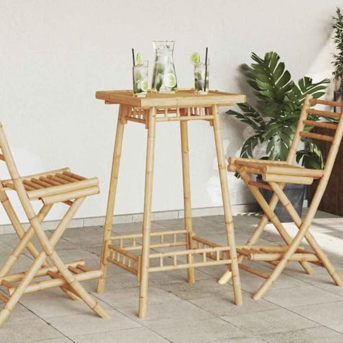 QJBSAVVA Garten Bartisch Quadratisch 55x55x100 cm aus Bambus Stabil und Langlebig mit Bequemer Fußstütze Modernes Latten Design für Balkon Terrasse und Garten