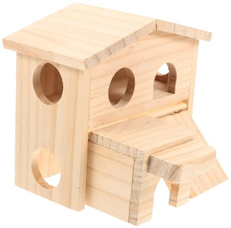 LOLIPPYY Chinchilla Holz Haus Doppelt Hamsterversteck Hamsterplattform Spielplatz Kleines Haustier Nest Kauhaus Für Kleine Tiere