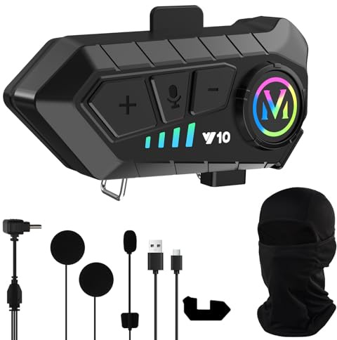 LPQKCcY Motorcycle Helmet Speakers with Balaclavas, Motorbike Bluetooth Headset with Mic Dual Noise Reduction Riding Headphone IPX6 Waterproof/RGB Light/Music Control/AI Voice