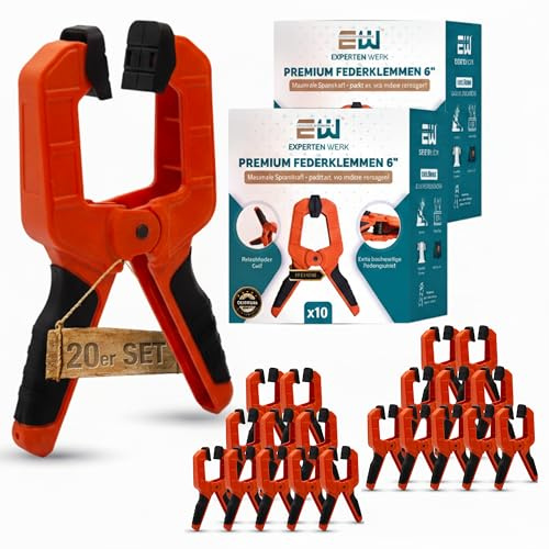 ExpertenWerk Klemmzwingen Federzwingen 20er Set, extra starke Federklemmen | 8 cm Spannweite, 15,4 Kg Klemmkraft, Klemmen für Holz & Metal. Klammern für Poolabdeckung & Abdeckplanen. Stabil & Rostfrei