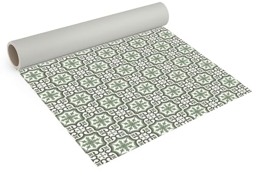 Internethandel Pfordt CV Bodenbelag Retro Fliese Grün, 200x200 cm, pflegeleichter PVC Vinylboden in Fliesenoptik, Meterware für Küche und Wohnzimmer